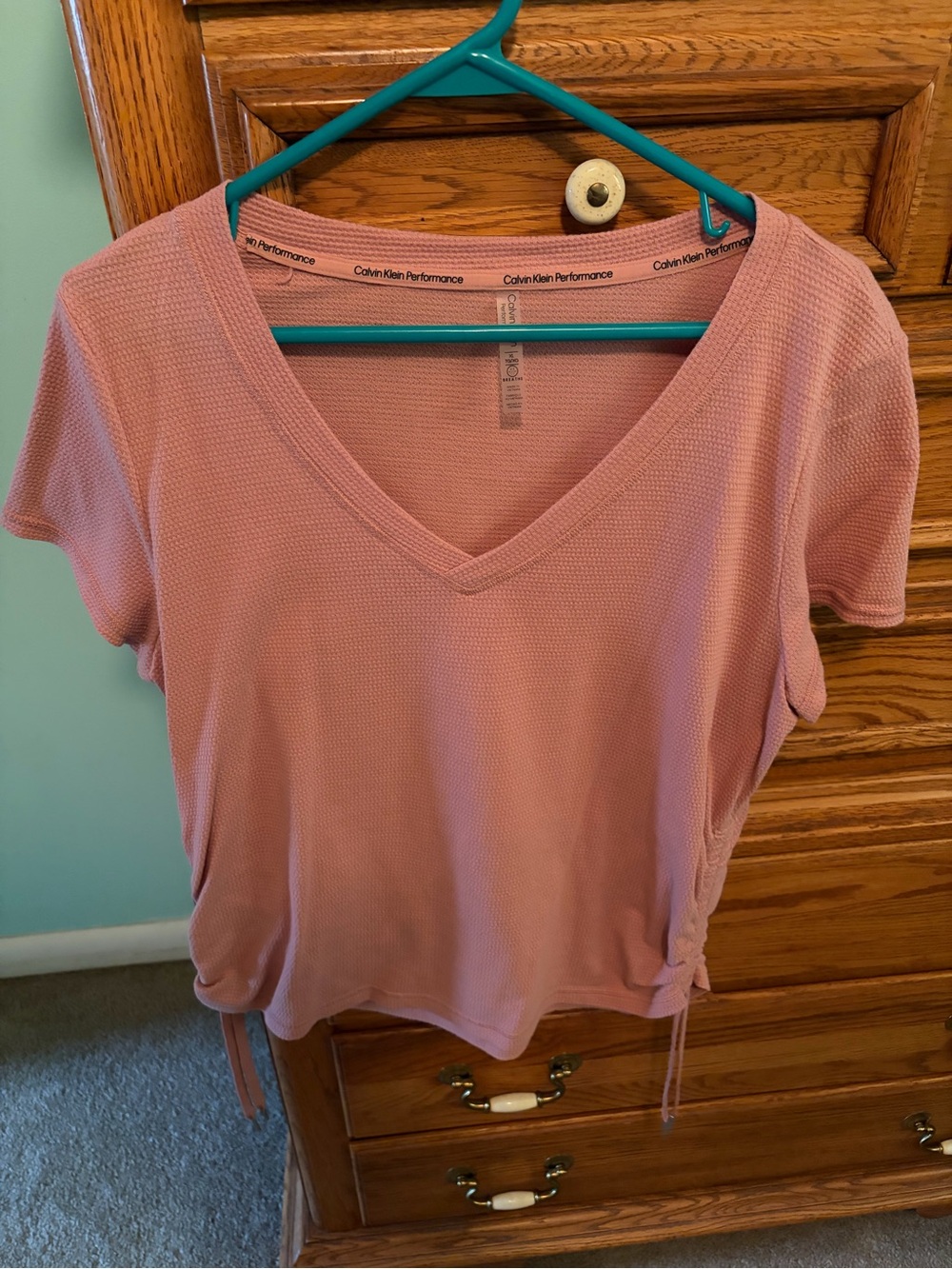 Calvin Klein Pink V-Neck Short Sleeve Top with Side Ties